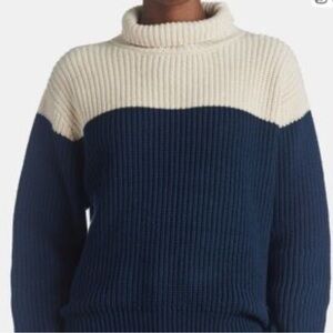 French Connection Mozart‎ Navy Cream Colorblock Turtleneck Sweater WM Large NWT